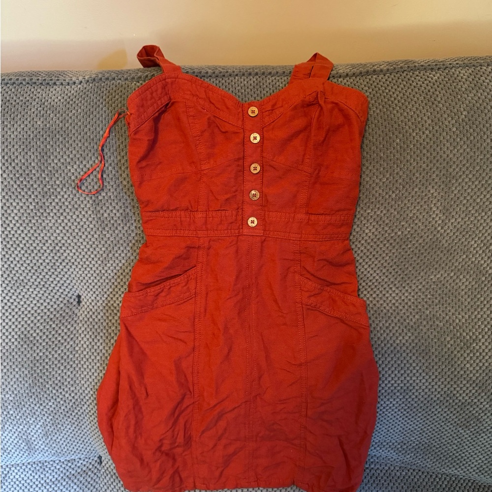 Japna Vibrant Orange Mini Dress with Button Accents